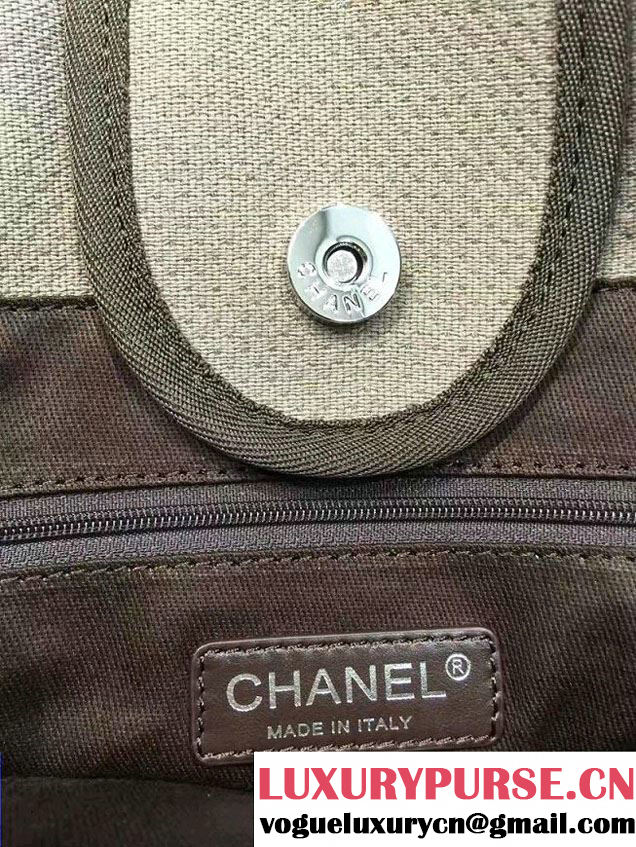 Chanel Deauville Canvas Tote Medium Bag Coffee