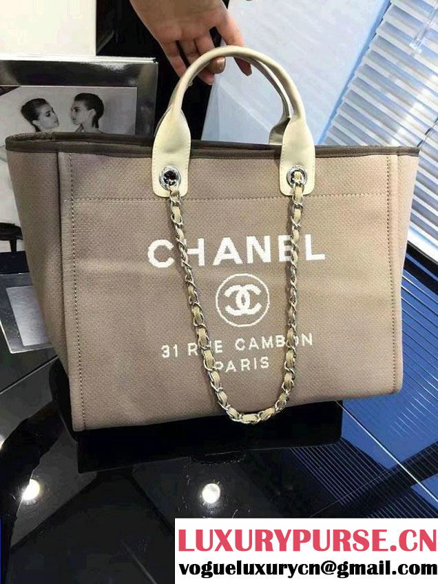 Chanel Deauville Canvas Tote Medium Bag Coffee