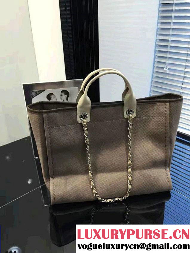 Chanel Deauville Canvas Tote Medium Bag Coffee