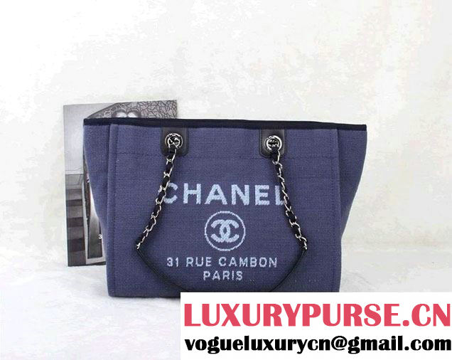 Chanel Deauville Canvas Tote Small Bag Blue