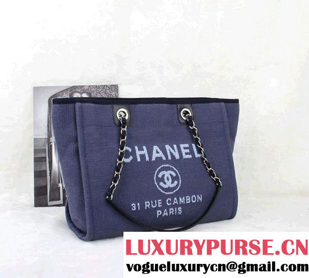 Chanel Deauville Canvas Tote Small Bag Blue