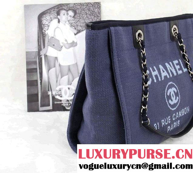 Chanel Deauville Canvas Tote Small Bag Blue