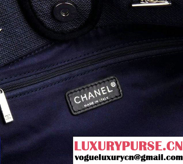 Chanel Deauville Canvas Tote Small Bag Blue