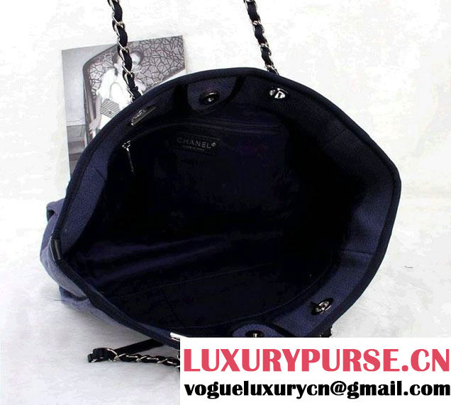 Chanel Deauville Canvas Tote Small Bag Blue