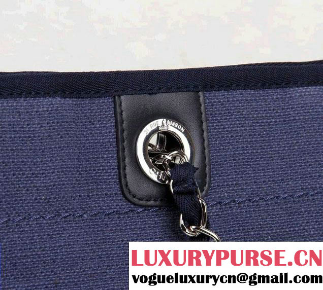 Chanel Deauville Canvas Tote Small Bag Blue