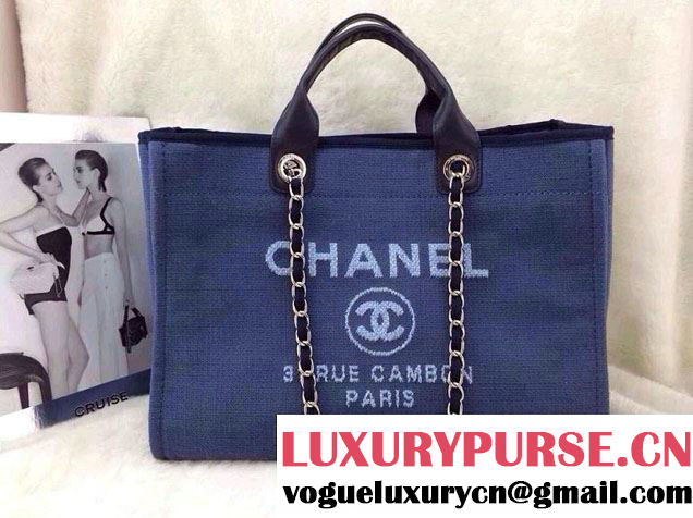 Chanel Deauville Canvas Tote Medium Bag Blue