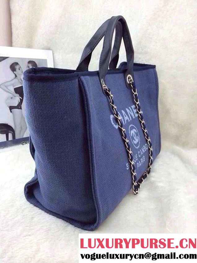 Chanel Deauville Canvas Tote Medium Bag Blue