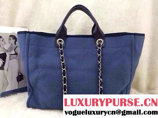 Chanel Deauville Canvas Tote Medium Bag Blue