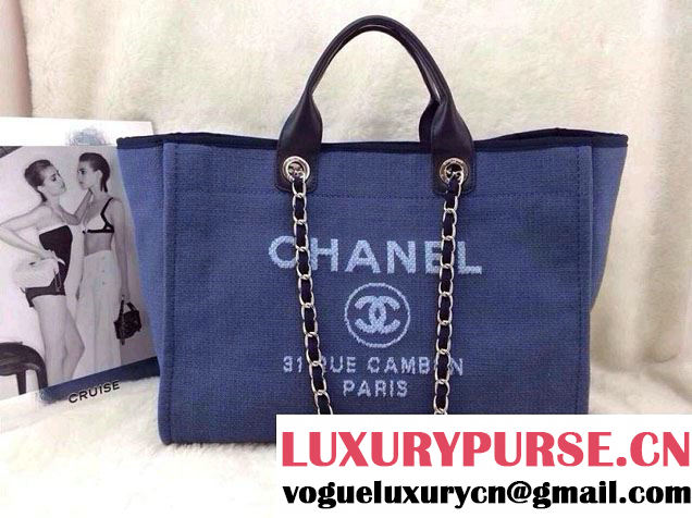Chanel Deauville Canvas Tote Medium Bag Blue
