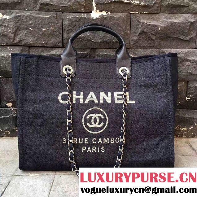 Chanel Deauville Canvas Tote Medium Bag Black