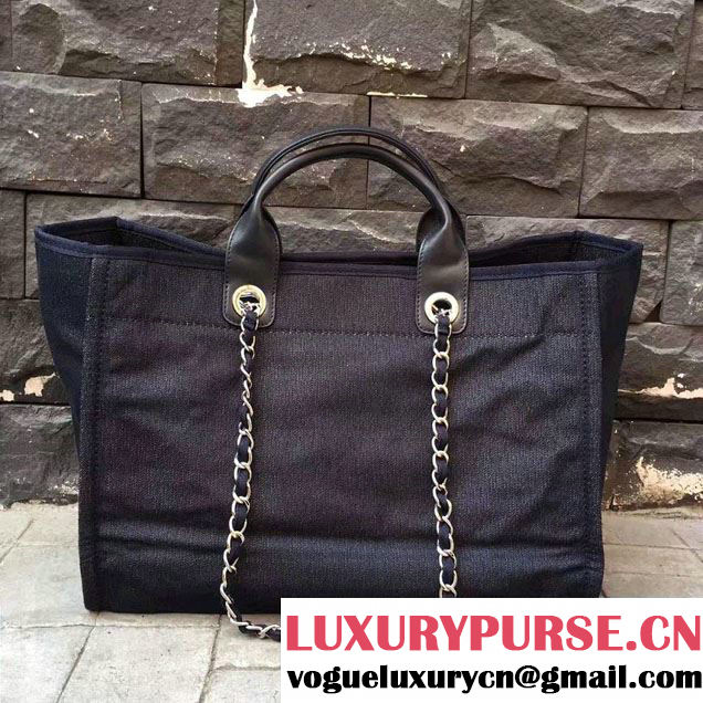 Chanel Deauville Canvas Tote Medium Bag Black