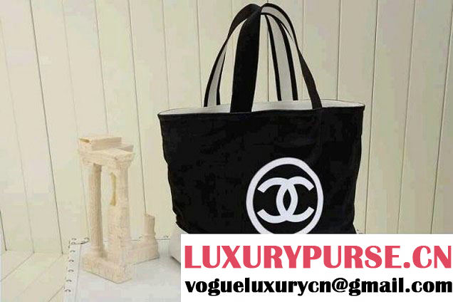 Chanel Velvet Shopping Tote Bag Black 2014