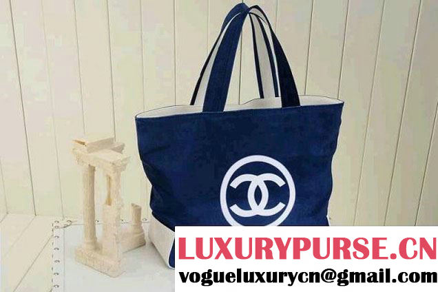 Chanel Velvet Shopping Tote Bag Blue 2014