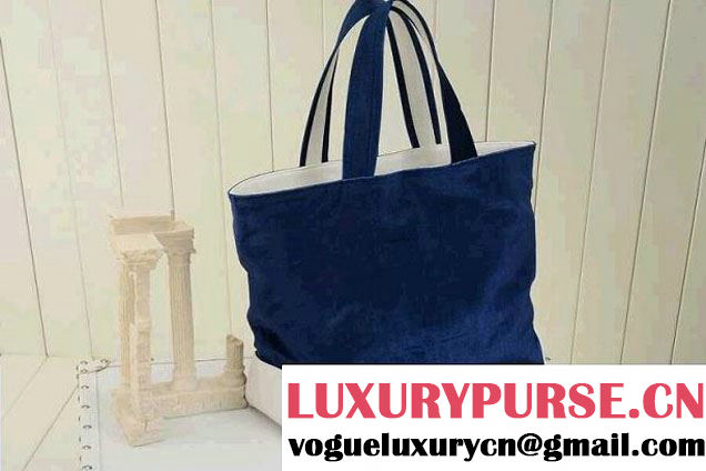 Chanel Velvet Shopping Tote Bag Blue 2014