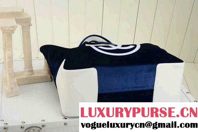 Chanel Velvet Shopping Tote Bag Blue 2014