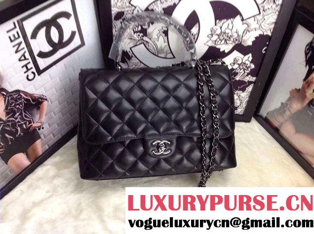 Chanel Lambskin Leather Tote Flap Shoulder Bag Black 2014