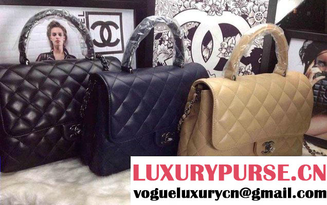 Chanel Lambskin Leather Tote Flap Shoulder Bag Black 2014