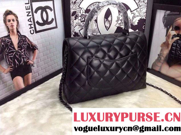 Chanel Lambskin Leather Tote Flap Shoulder Bag Black 2014