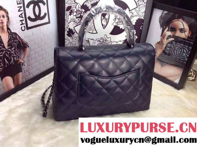 Chanel Lambskin Leather Tote Flap Shoulder Bag Dark Blue 2014