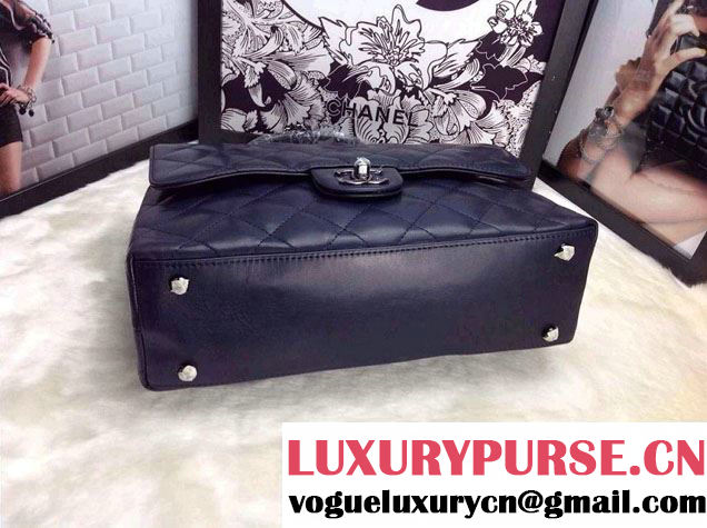 Chanel Lambskin Leather Tote Flap Shoulder Bag Dark Blue 2014