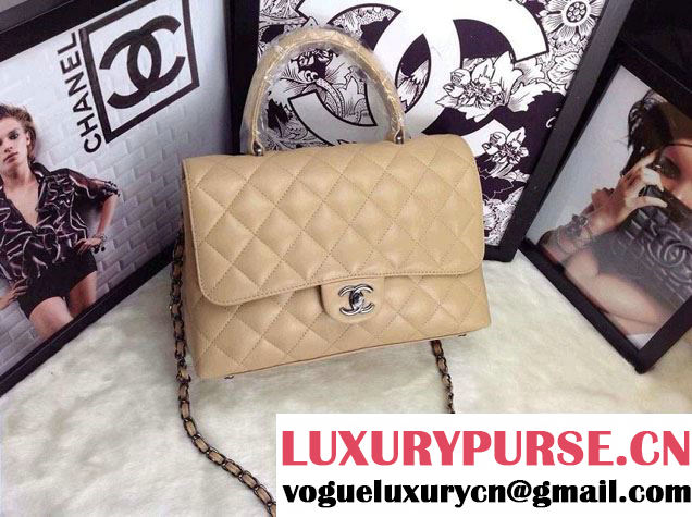 Chanel Lambskin Leather Tote Flap Shoulder Bag Apricot 2014