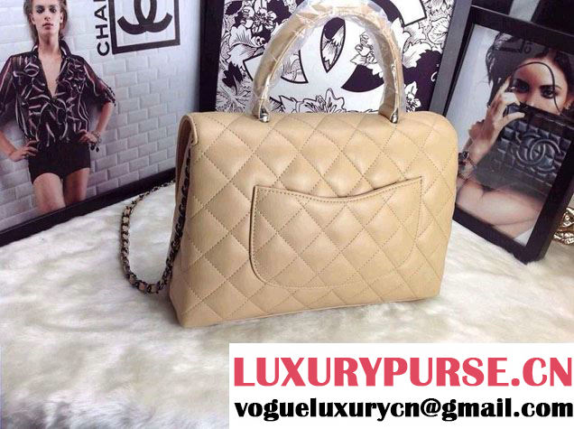 Chanel Lambskin Leather Tote Flap Shoulder Bag Apricot 2014