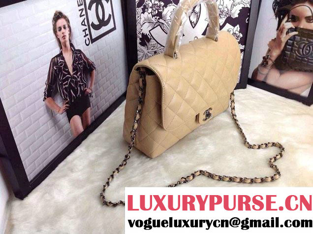 Chanel Lambskin Leather Tote Flap Shoulder Bag Apricot 2014