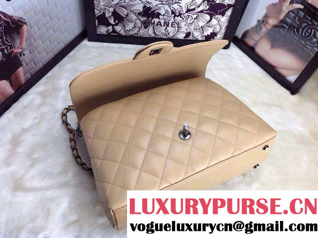 Chanel Lambskin Leather Tote Flap Shoulder Bag Apricot 2014