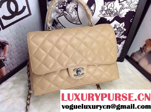 Chanel Lambskin Leather Tote Flap Shoulder Bag Apricot 2014