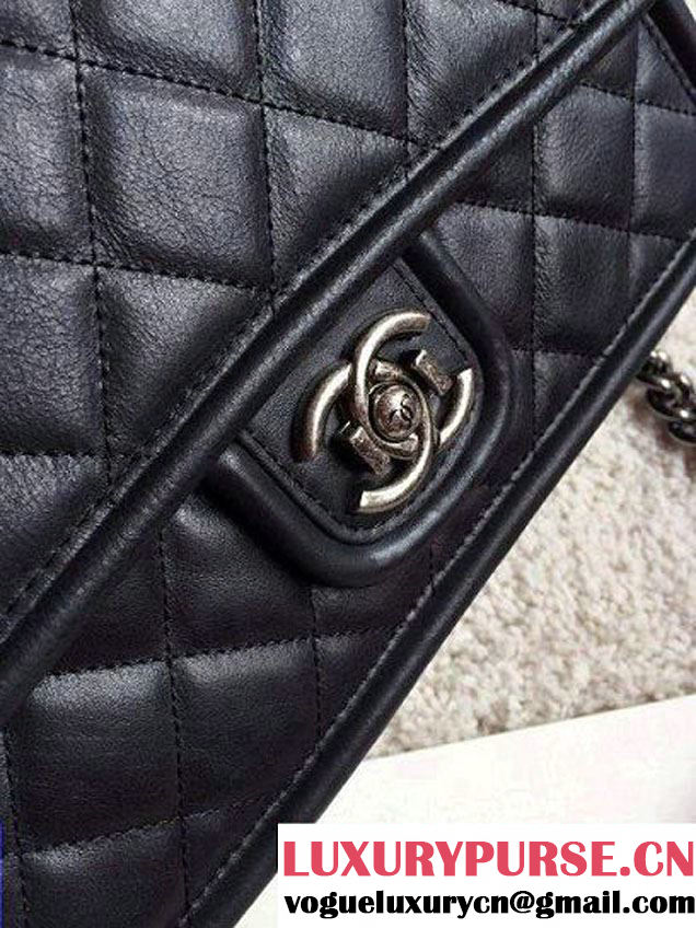 Chanel Calfskin Leather Flap Shoulder Tote Bag Black 2015
