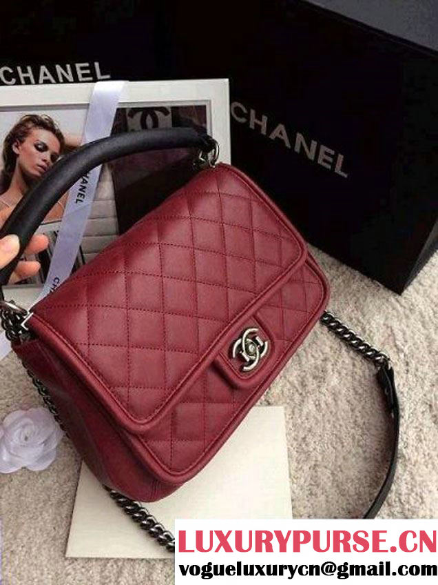 Chanel Calfskin Leather Flap Shoulder Tote Bag Date Red 2015