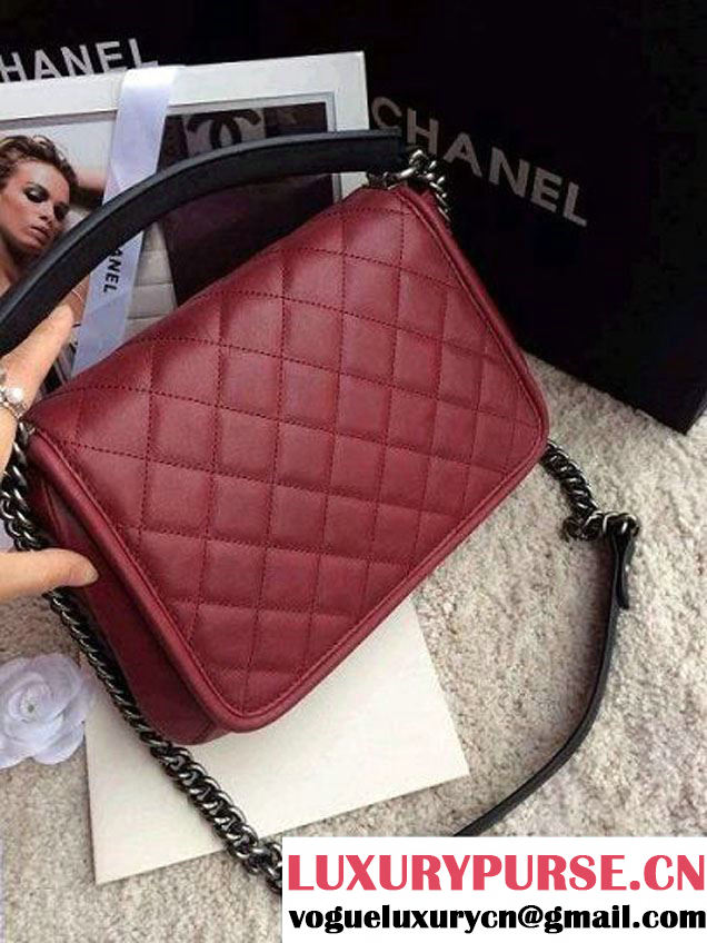 Chanel Calfskin Leather Flap Shoulder Tote Bag Date Red 2015