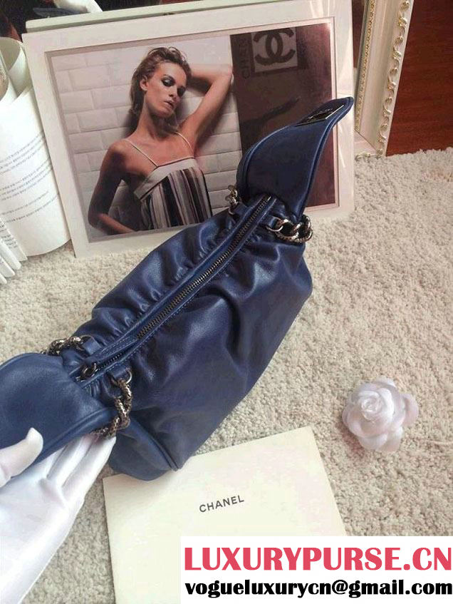 Chanel Clutch Tote Bag Blue with Embellished Hardware 2015
