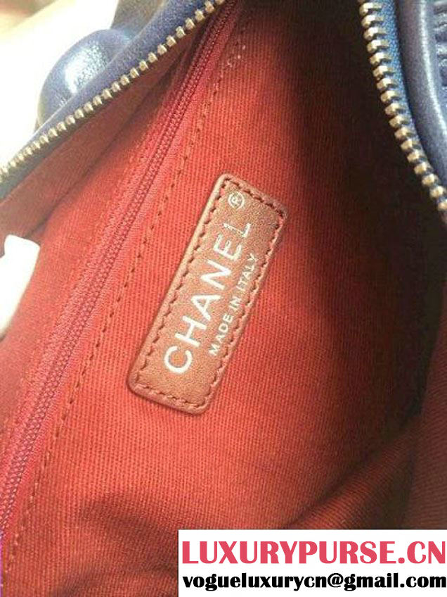 Chanel Clutch Tote Bag Blue with Embellished Hardware 2015