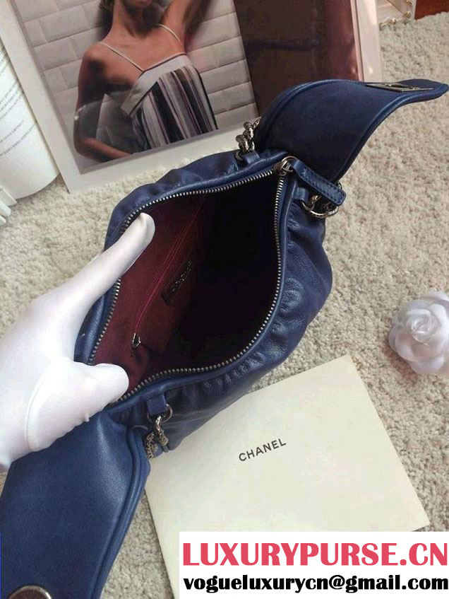 Chanel Clutch Tote Bag Blue with Embellished Hardware 2015