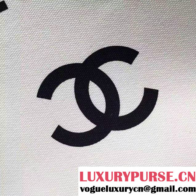 Chanel Black/White Canvas Shopping Tote Bag with Whistle 2015