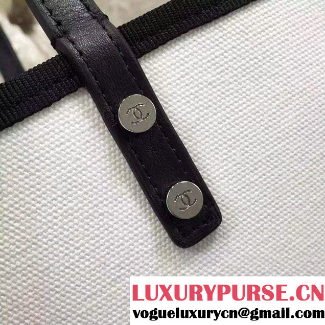 Chanel Small Black/White Canvas Shopping Tote Bag with Whistle 2015