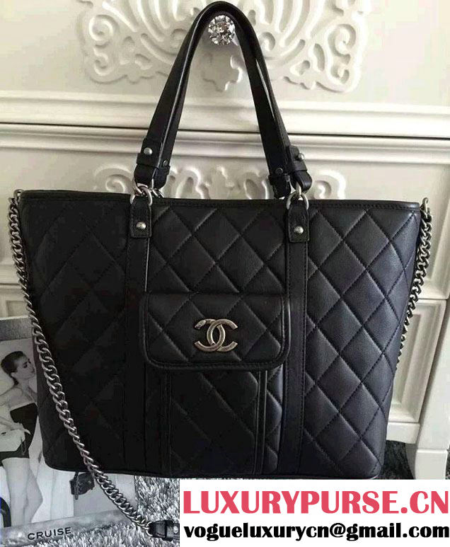 Chanel Calfskin Shopping Tote Bag A92820 Black 2015