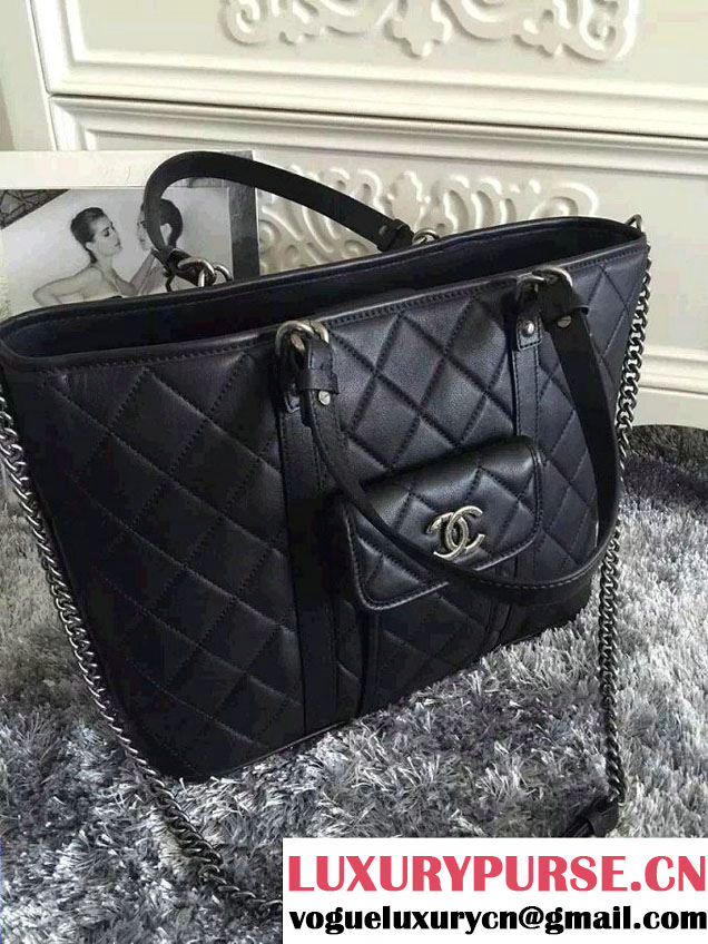 Chanel Calfskin Shopping Tote Bag A92820 Black 2015