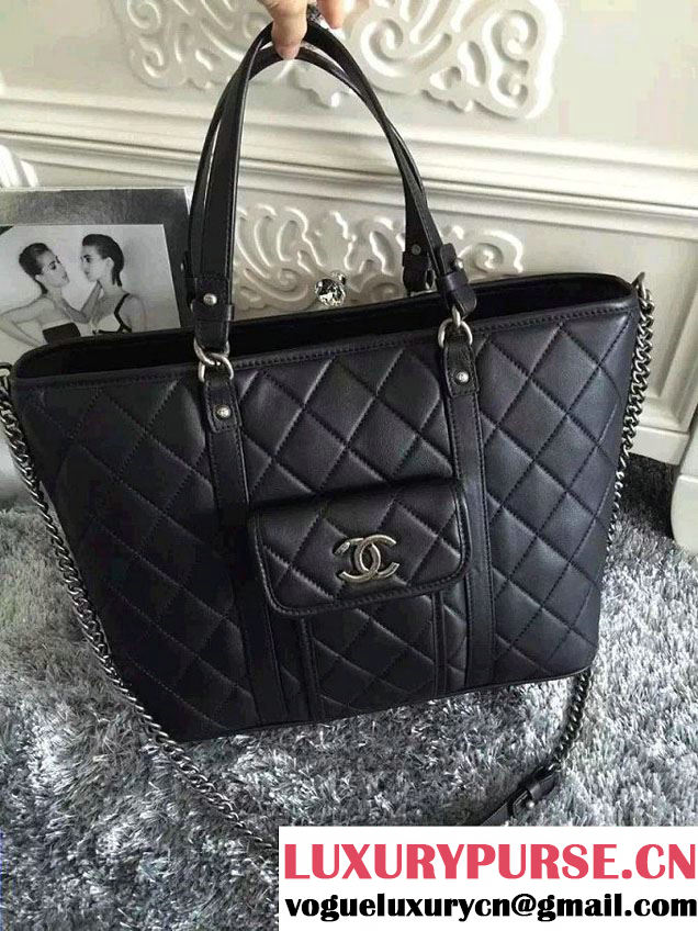 Chanel Calfskin Shopping Tote Bag A92820 Black 2015