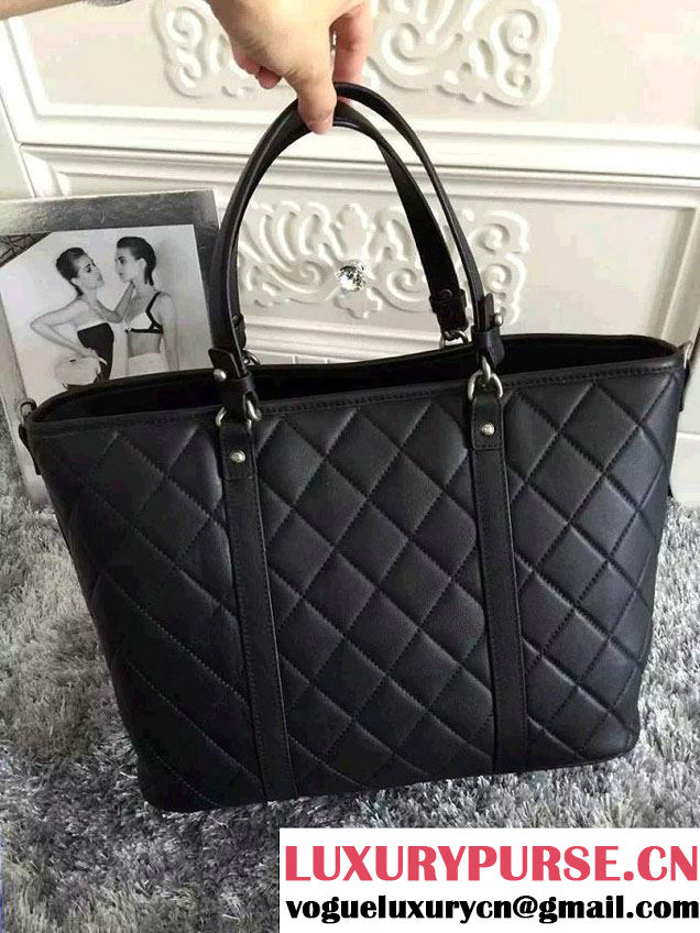 Chanel Calfskin Shopping Tote Bag A92820 Black 2015