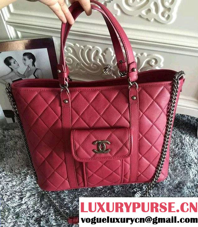 Chanel Calfskin Shopping Tote Bag A92820 Red 2015