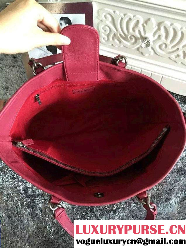 Chanel Calfskin Shopping Tote Bag A92820 Red 2015