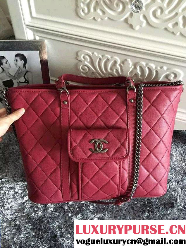 Chanel Calfskin Shopping Tote Bag A92820 Red 2015