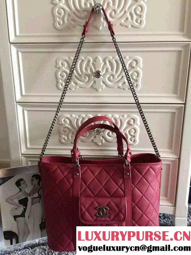 Chanel Calfskin Shopping Tote Bag A92820 Red 2015