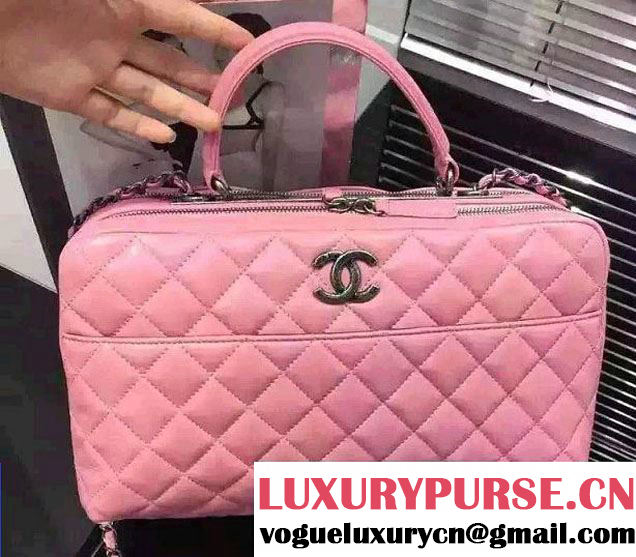 Chanel Lambskin Bowling Bag A92238/A92239 Pink Embellished With A Chanel Metallic Plate 2015