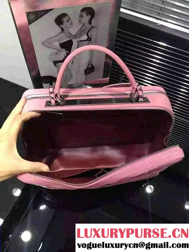 Chanel Lambskin Bowling Bag A92238/A92239 Pink Embellished With A Chanel Metallic Plate 2015