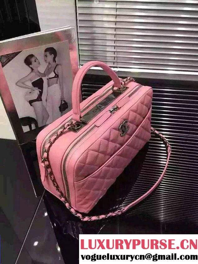 Chanel Lambskin Bowling Bag A92238/A92239 Pink Embellished With A Chanel Metallic Plate 2015