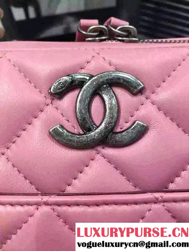 Chanel Lambskin Bowling Bag A92238/A92239 Pink Embellished With A Chanel Metallic Plate 2015