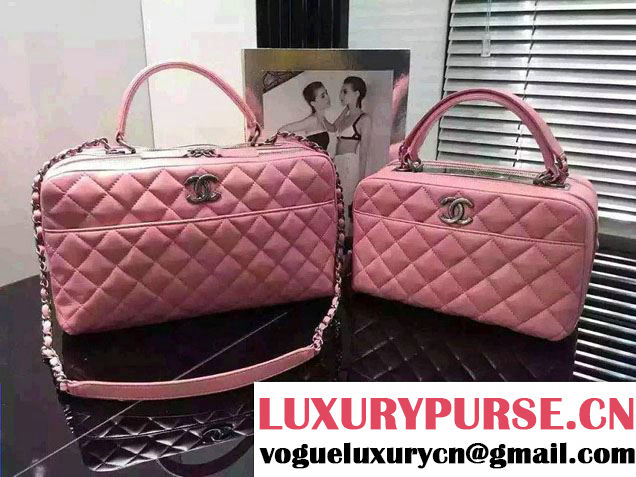 Chanel Lambskin Bowling Bag A92238/A92239 Pink Embellished With A Chanel Metallic Plate 2015